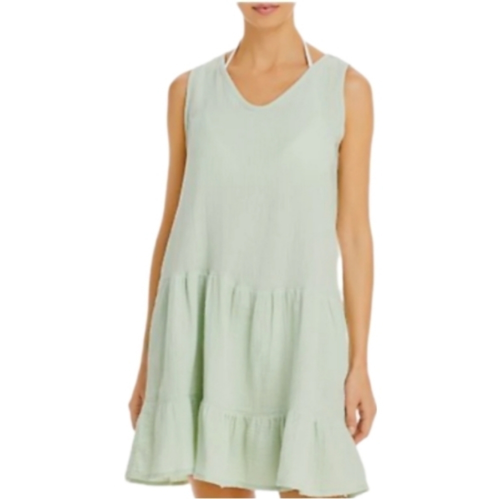 J. Valdi Sea Foam Green Ruffled Dress Swim Cover Up with pockets size Medium NWT